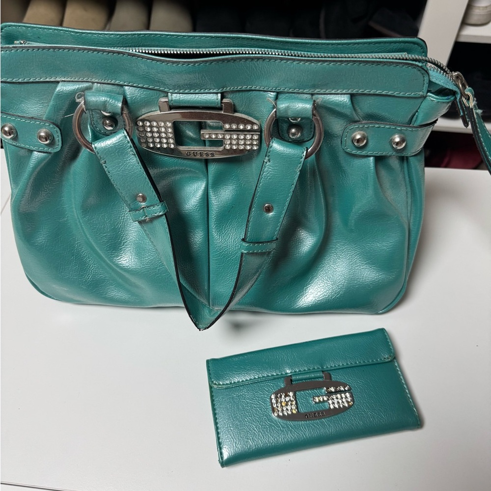Guess Turquoise Shoulder Bag and Wallet